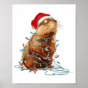 Lustige Groundhog-Weihnachtsgrafik Tierlichter L Poster