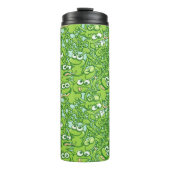 Lustige grüne Frösche verwickelt in einem Thermosbecher (Vorderseite)