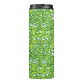 Lustige grüne Frösche verwickelt in einem Thermosbecher (Rückseite)