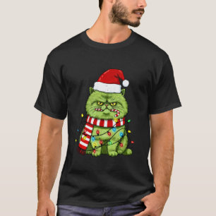 Lustige grüne persische Katzen-Weihnachtslichter f T-Shirt