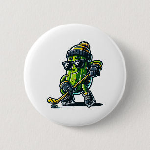 Lustige Gurke spielt Hockey Sport Humor und Winter Button