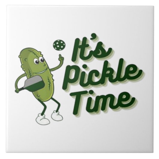 Lustige Gurke spielt Pickleball Fliese (Vorderseite)