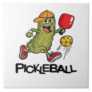 Lustige Gurke spielt Pickleball Fliese