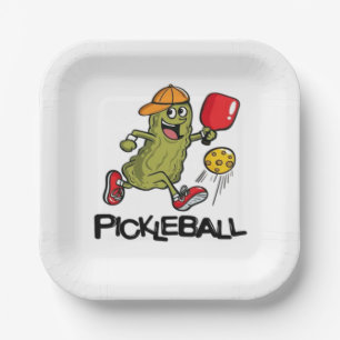 Lustige Gurke spielt Pickleball  Pappteller