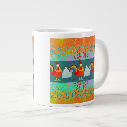 Lustige Hahn-Henne-flippige Huhn-Vieh-Geschenke Jumbo-Tasse (Vorderseite Rechts)