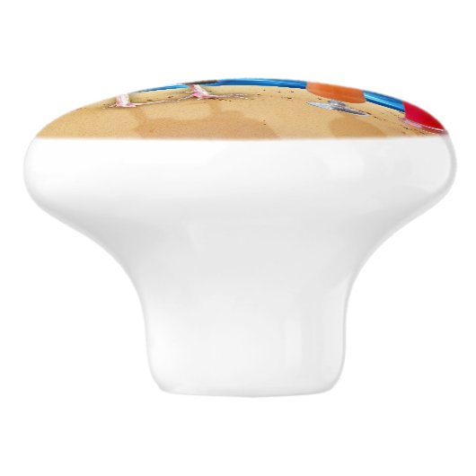 Lustige Hahn-Huhn-Cocktail-tropisches Strand-Meer Keramikknauf (Seitenansicht)