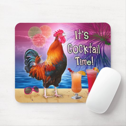 Lustige Hahn-Huhn-Cocktail-tropisches Strand-Meer Mousepad (Mit Mouse)
