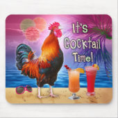 Lustige Hahn-Huhn-Cocktail-tropisches Strand-Meer Mousepad (Vorne)