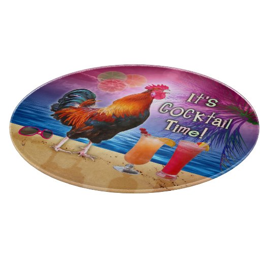 Lustige Hahn-Huhn-Cocktail-tropisches Strand-Meer Schneidebrett (Ecke)