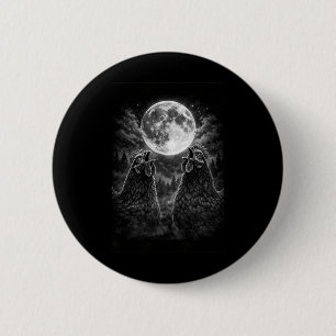 Lustige Hähne krähen bei Mond Himmels-Huhn Button