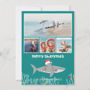 Lustige Haifisch-Foto-Weihnachts-Flach-Grußkarte Feiertagskarte