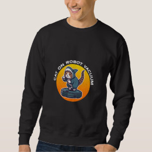 Lustige Haikatze Auf Roboter-Staubsauger Retro-Mem Sweatshirt