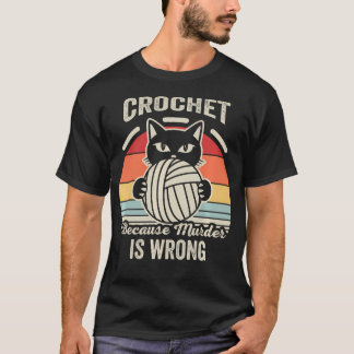 Lustige Häkelnkatze Garn Retro-Sonnenuntergang Häk T-Shirt