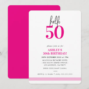 Lustige Hallo 50 moderne 50. Geburtstagsfeier rosa Einladung