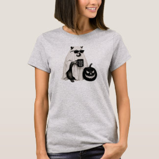 Lustige Halloween-Geist-Waschbär-Büroangestellter- T-Shirt