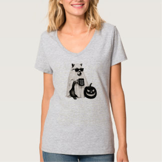 Lustige Halloween-Geist-Waschbär-Büroangestellter- T-Shirt
