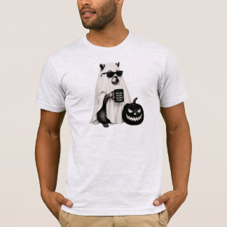 Lustige Halloween-Geist-Waschbär-Büroangestellter- T-Shirt