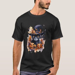 Lustige Halloween Hexe Katze Kürbis Katze Schwarze T-Shirt