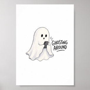 Lustige Halloween-Illustration mit Geist Poster