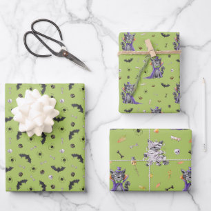 Lustige Halloween-Katze Geschenkpapier Set