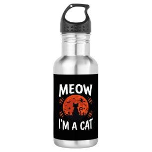 Lustige Halloween-Katzen-Mond-Silhouette Grafik Edelstahlflasche