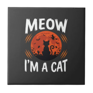 Lustige Halloween-Katzen-Mond-Silhouette Grafik Fliese