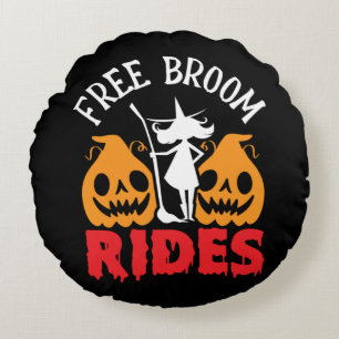 Lustige Halloween-Kostenlose-Besen-Fahrten-Hexe-Kü Rundes Kissen