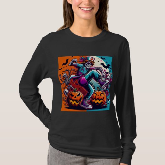 Lustige Halloween-Krankenschwester tanzt T-Shirt (Vorderseite)
