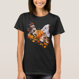Lustige Halloween-Kürbis-Hund-Katze-Geist-Kostüm-S T-Shirt