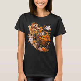 Lustige Halloween-Kürbis-Wagenfahrt mit schlafende T-Shirt