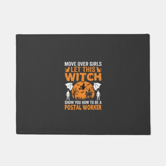 Lustige Halloween Postmitarbeiter Hexe Katze Grafi Fußmatte (Vorderseite)