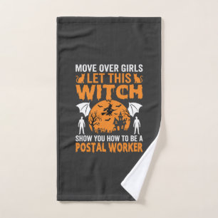 Lustige Halloween Postmitarbeiter Hexe Katze Grafi Handtuch