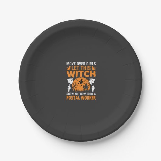Lustige Halloween Postmitarbeiter Hexe Katze Grafi Pappteller (Vorderseite)