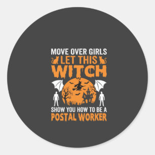 Lustige Halloween Postmitarbeiter Hexe Katze Grafi Runder Aufkleber