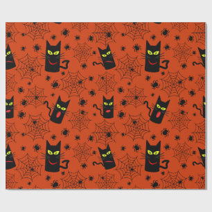 Lustige Halloween-Schwarze Katze mit Spinne  Geschenkpapier