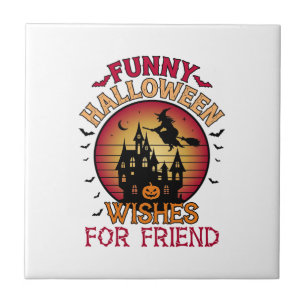 Lustige Halloween-Wünsche Freund Hexe Spukhaus Fliese