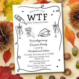 Lustige handgezeichnete Friendsgiving-WTF-Dinnerpa Einladung