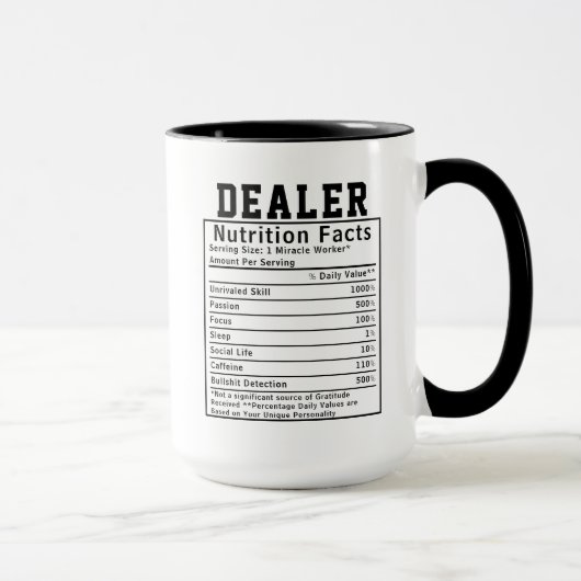 Lustige Händler-Ernährungsfakten-Verkaufs-Händler- Tasse (Rechts)