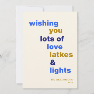 Lustige Hanukkah-Liebes-Latkes-Lichter Blau Benutz Feiertagskarte