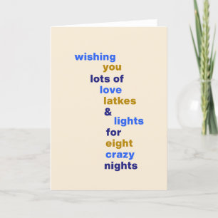 Lustige Hanukkah-Liebes-Latkes-Lichter in Blau Feiertagskarte