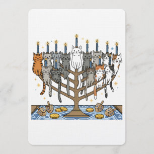 Lustige Hanukkah Meowzel Katzen Menorah Einladung