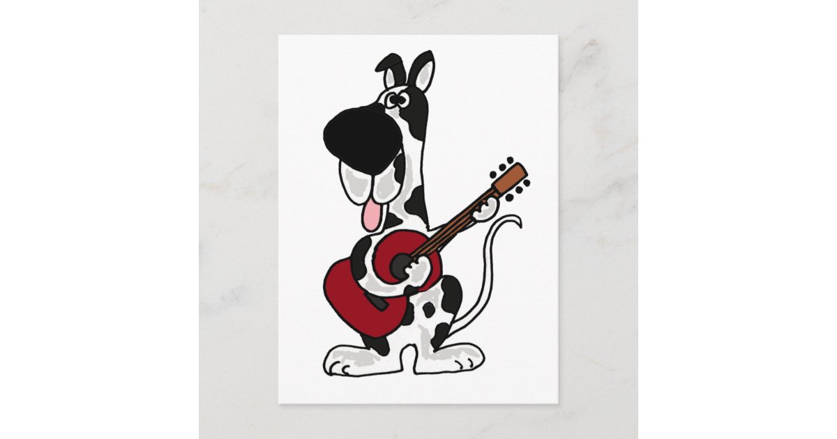 Lustige Harlekin Deutsche Dogge Die Gitarre Postkarte Zazzle De