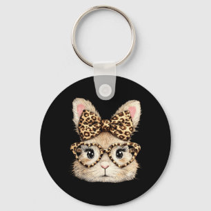 Lustige Hasen Gesicht Brille Leopard Bandana Kanin Schlüsselanhänger