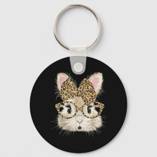 Lustige Hasen-Gesichtsbrille Coquette-Bogen-Leopar Schlüsselanhänger