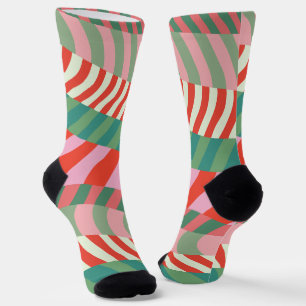 Lustige helle Weihnachts-Rot-Grün-Streifen Retro Socken