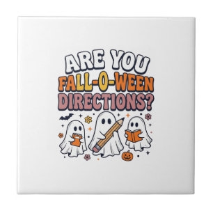 Lustige Herbst-Halloween-Lehrer-Geist-Richtungen-S Fliese