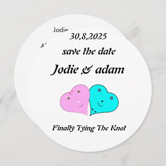 lustige Herz und Herz Save The Date (Vorne/Hinten)