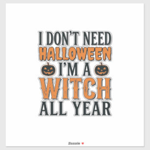 Lustige Hexe ganzjährig Halloween-Typografie-Desig Aufkleber