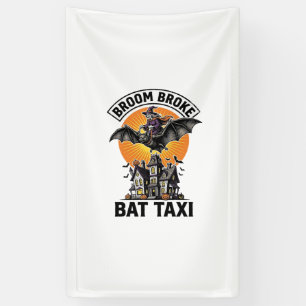 Lustige Hexe Halloween Besen Zerbrochene Fledermau Banner