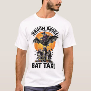 Lustige Hexe Halloween Besen Zerbrochene Fledermau T-Shirt